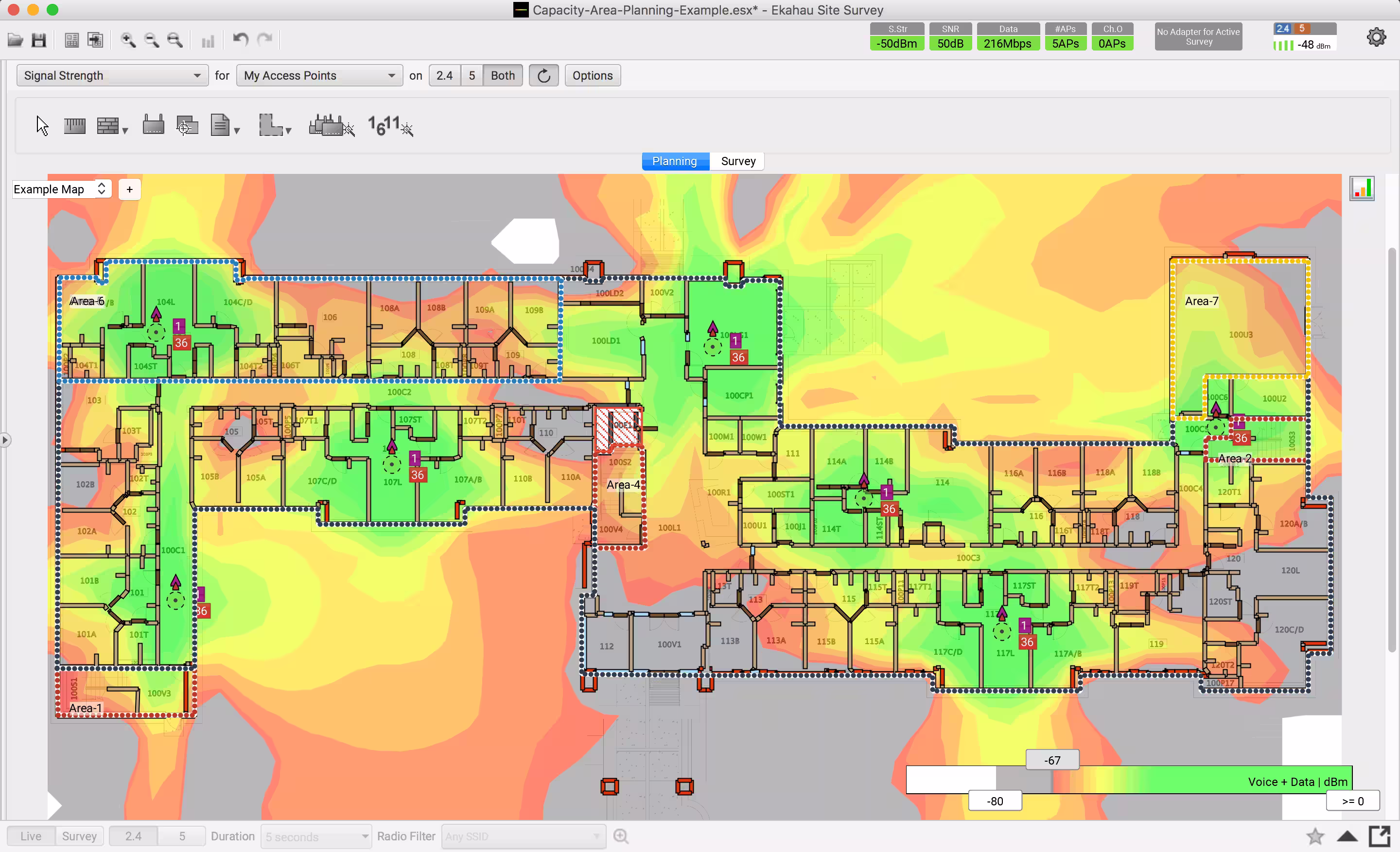WiFi coverage heat map showing signal strength distribution